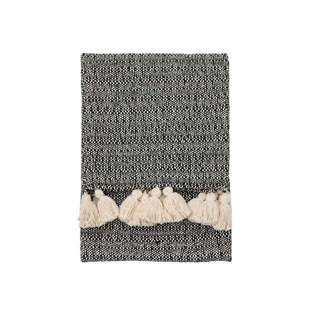 Onyx Woven Tassel Throw in Black & Cream